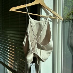 NEW dynamite champagne pink satin halter top open back